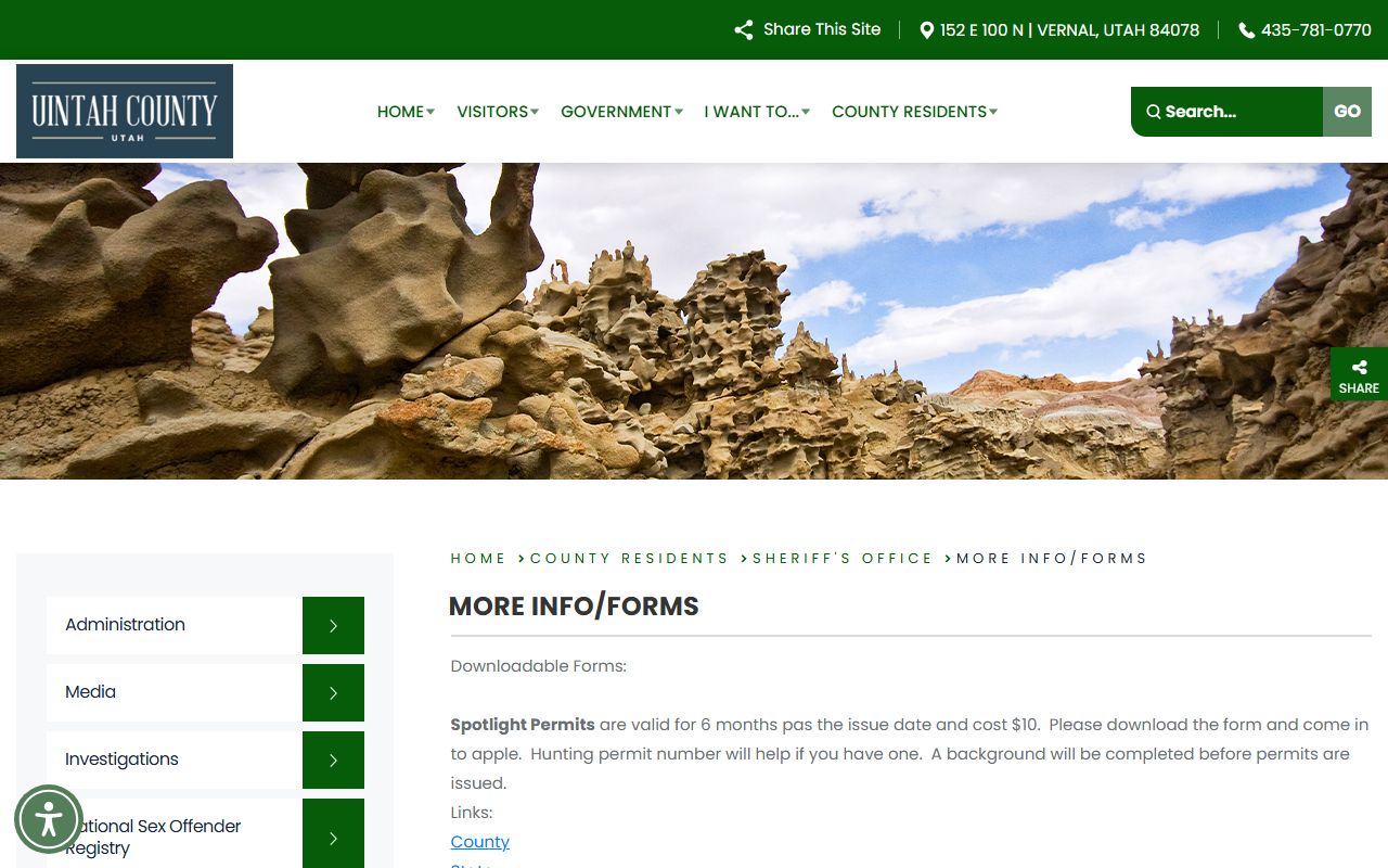 Uintah County inmate records GRAMA request forms page